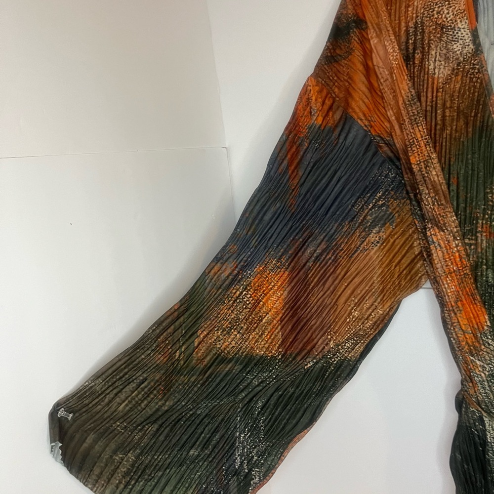 Zara pleated orange green printed bell sleeve kimono wrap size M - Picture 5 of 7